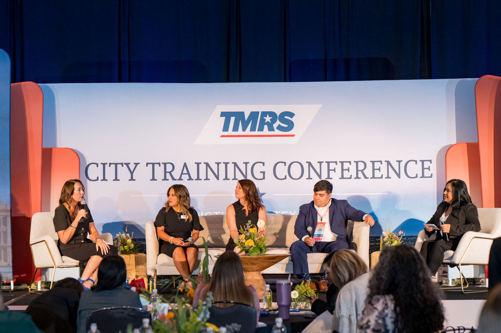 Panel discussion on stage at the TMRS City Training Conference