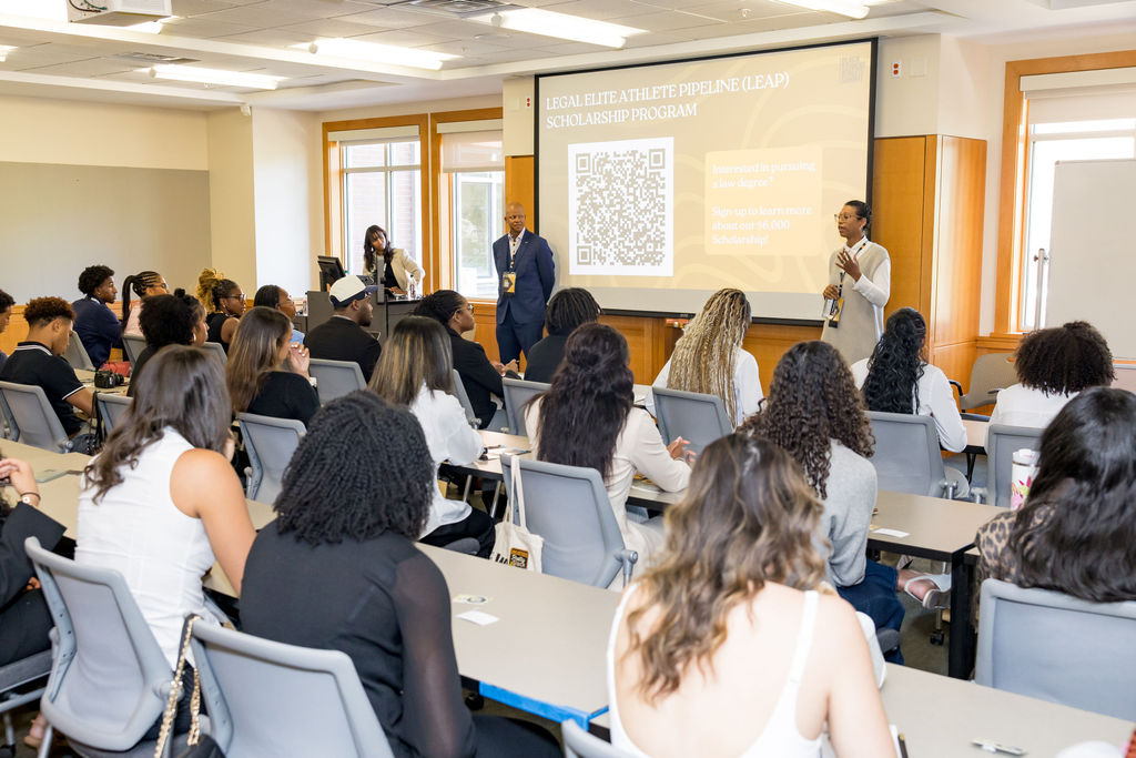 Scholarship program presentation to a full classroom