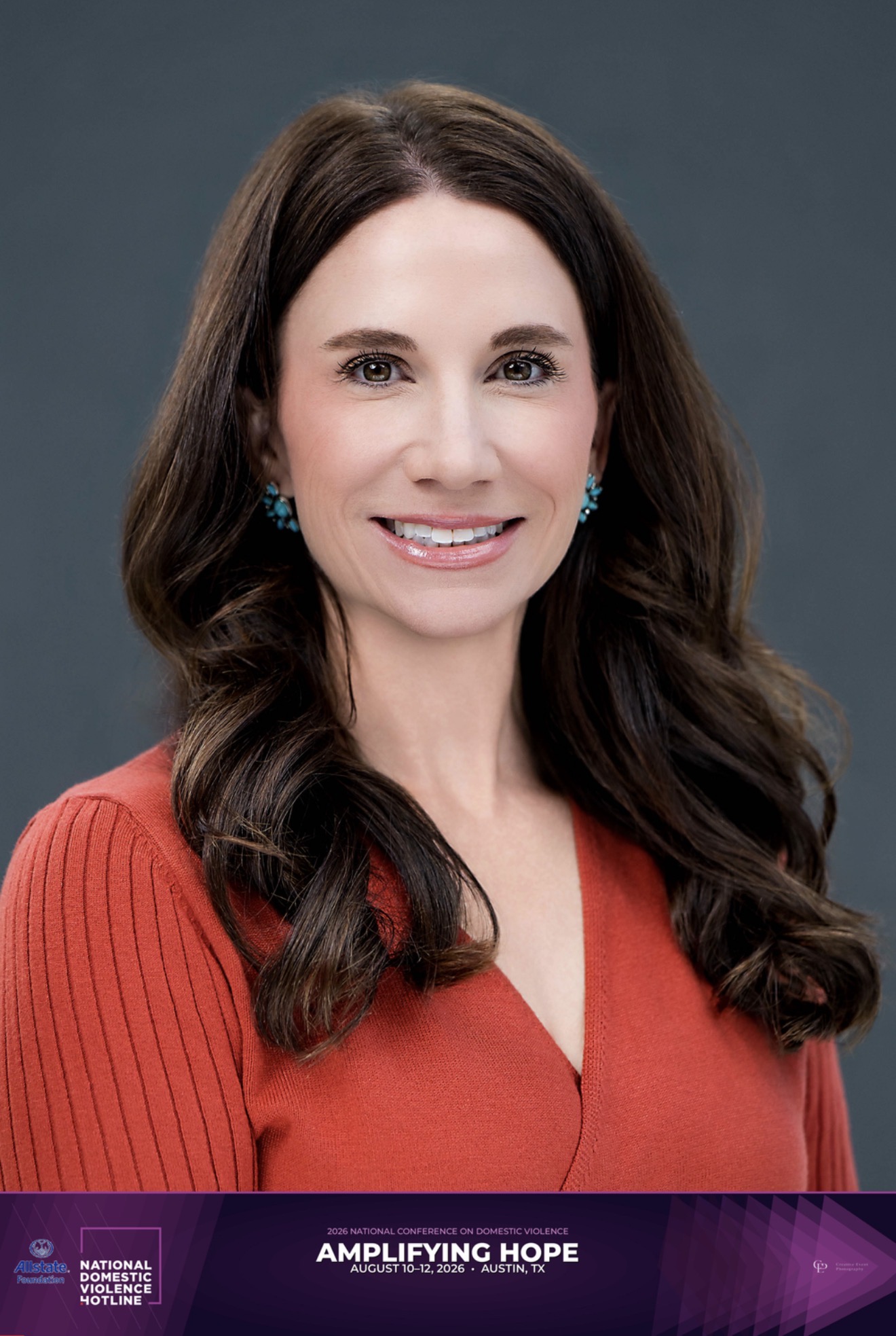 Branded conference headshot example 2 with event logo bar
