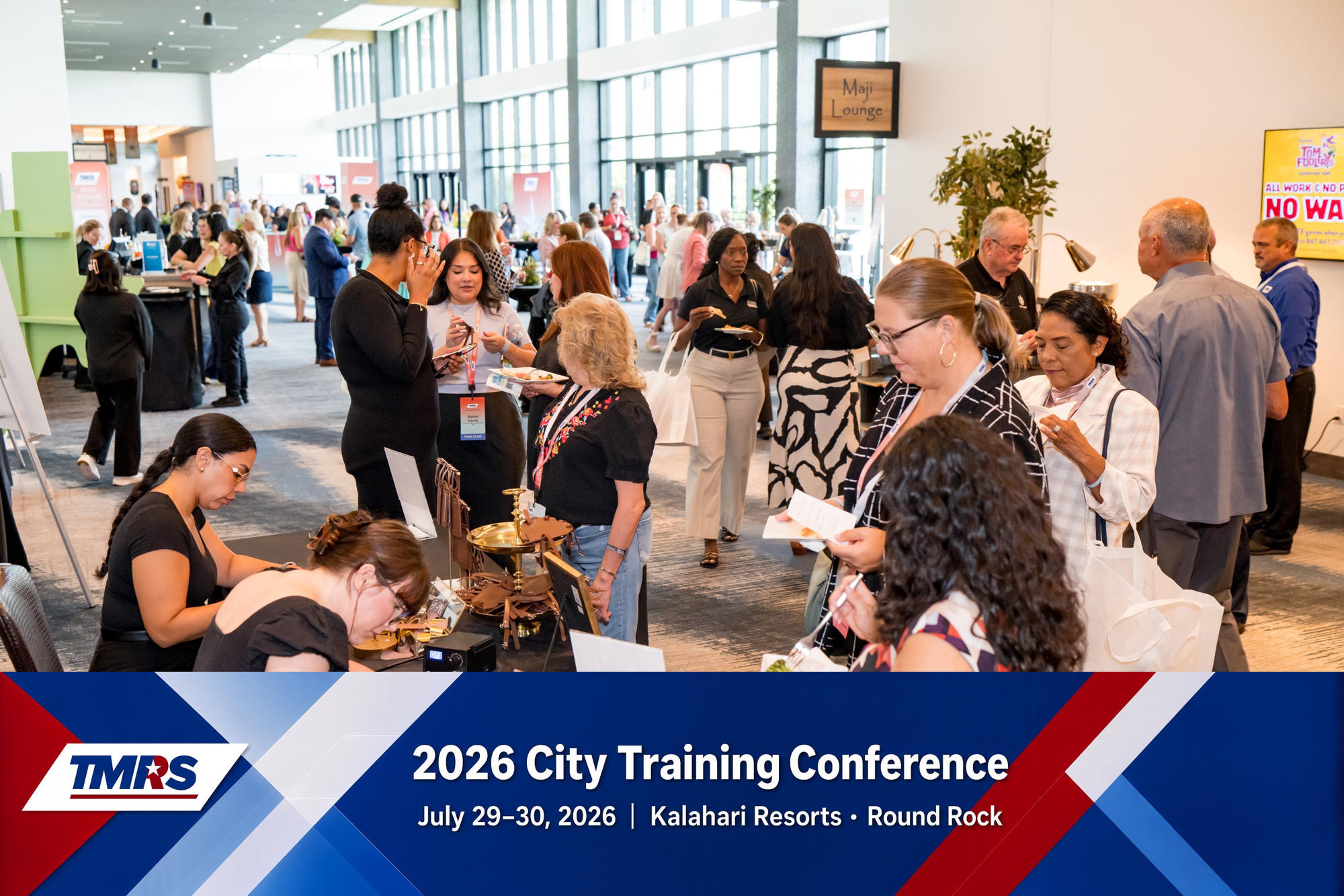 Branded TMRS 2026 City Training Conference photo of attendees networking in the expo lounge