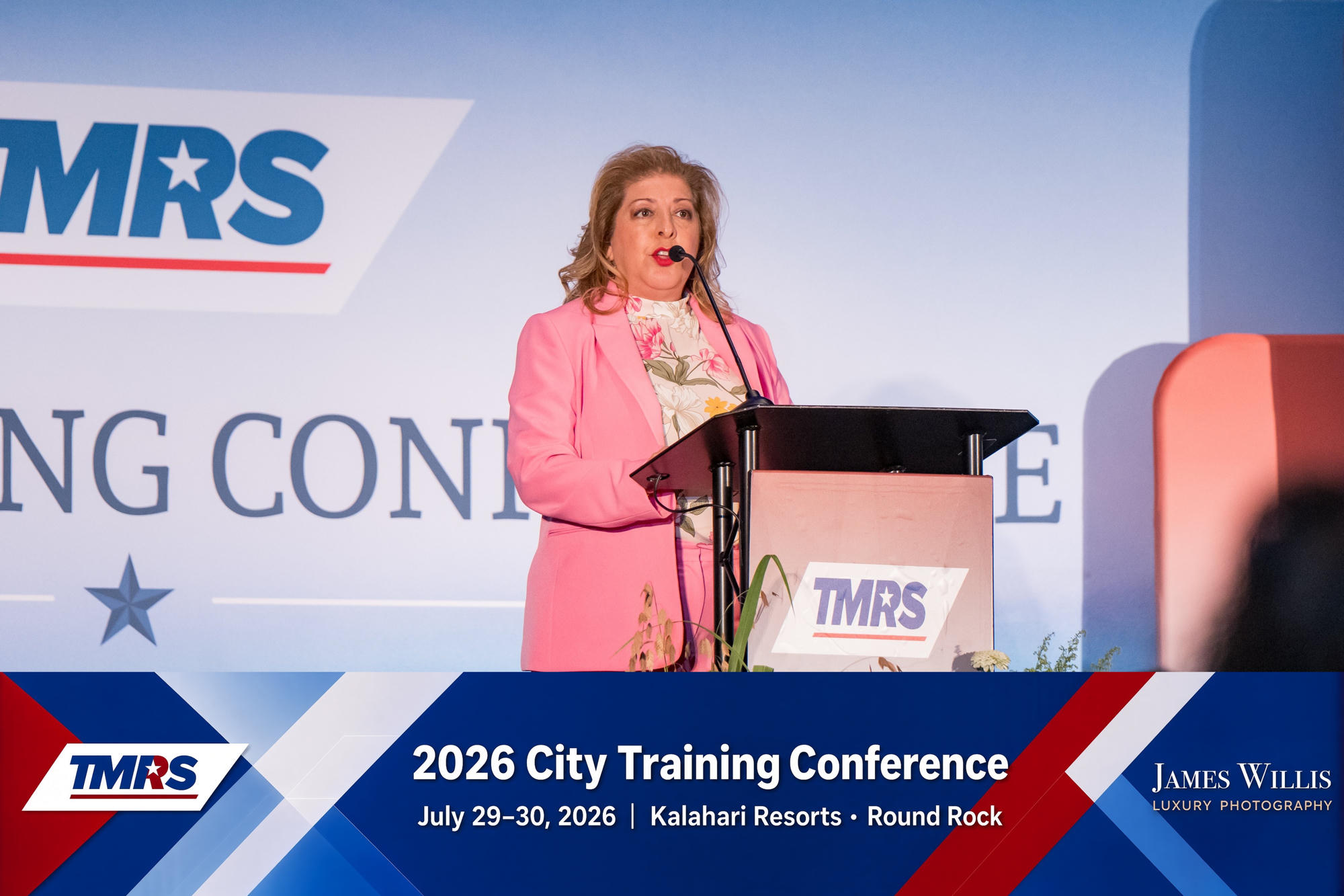 Branded TMRS 2026 City Training Conference photo of a speaker at the podium