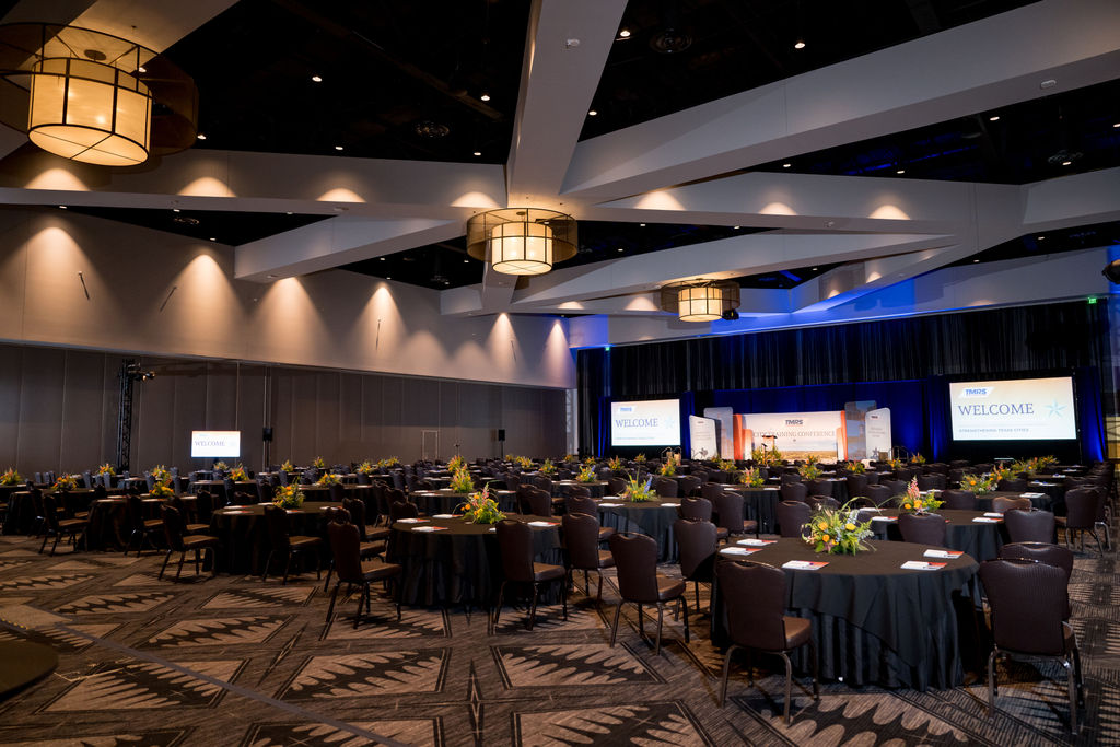 Grand ballroom set for the TMRS opening conference session in Austin, Texas