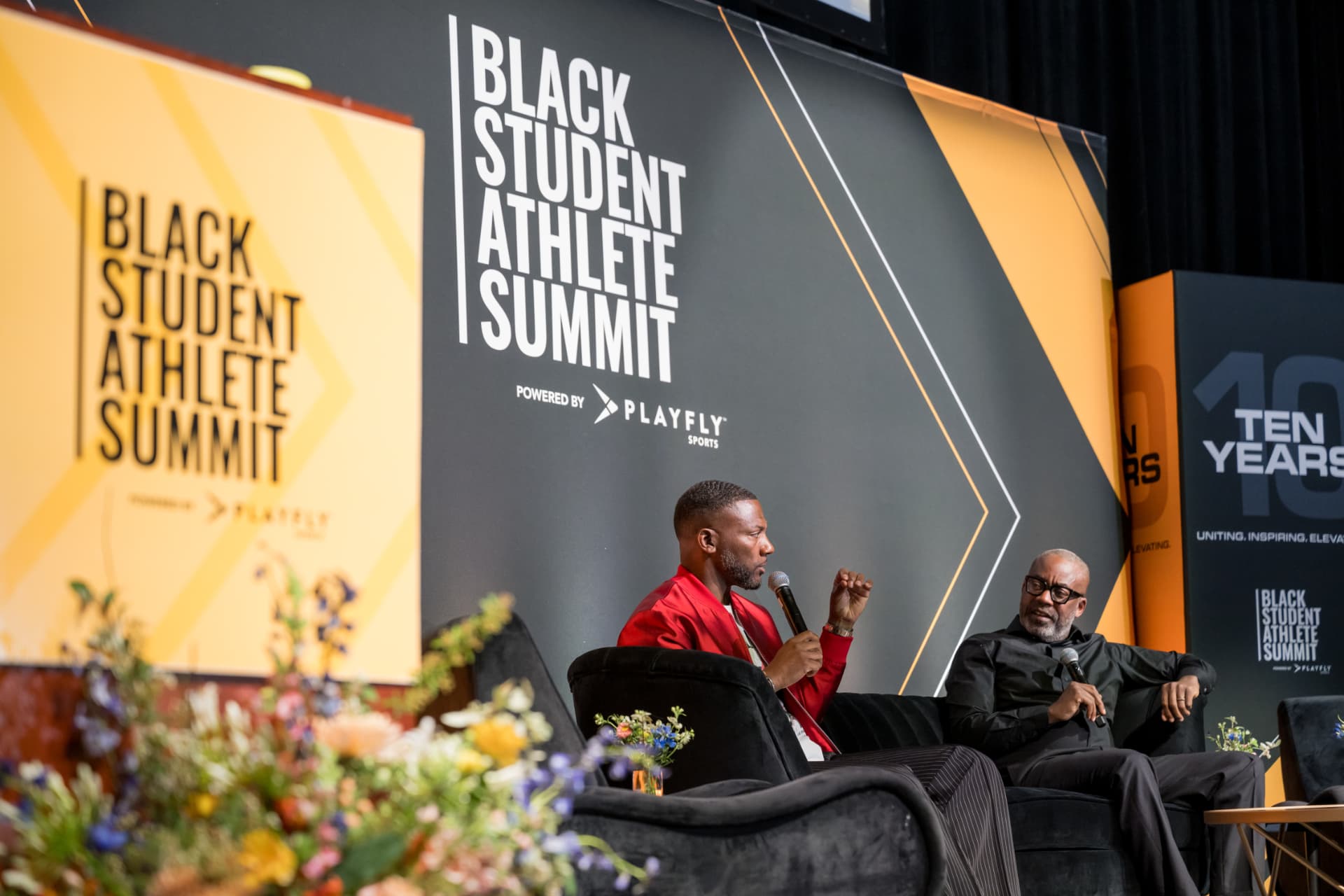 Fireside chat on stage at the Black Student Athlete Summit