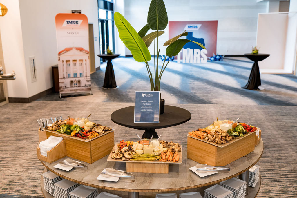 Farmers' market vegetable catering display at the TMRS conference reception